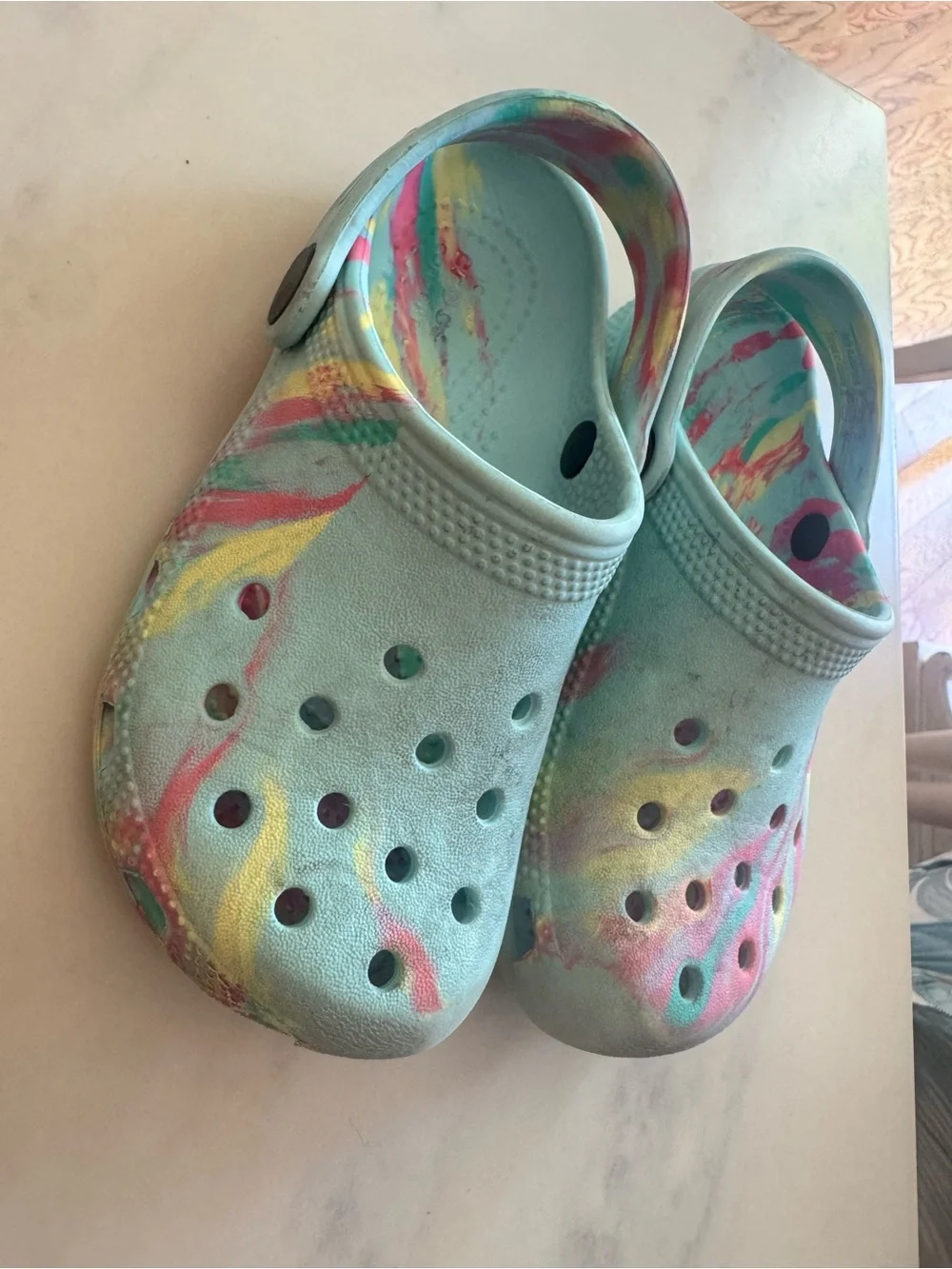 CROCS Kids Tie-Dye Light Blue Slip-On Clogs
